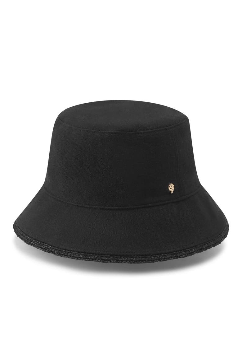 Nazar UPF 50+ Cotton & Raffia Bucket Hat, Main, color, BLACK