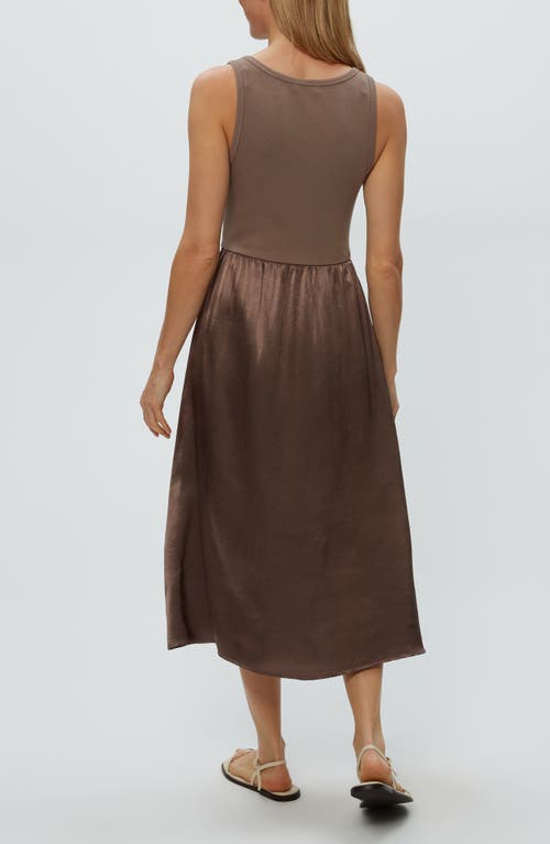 Shop Michael Stars Bridgette Mixed Media Tank Midi Dress In Cobblestone