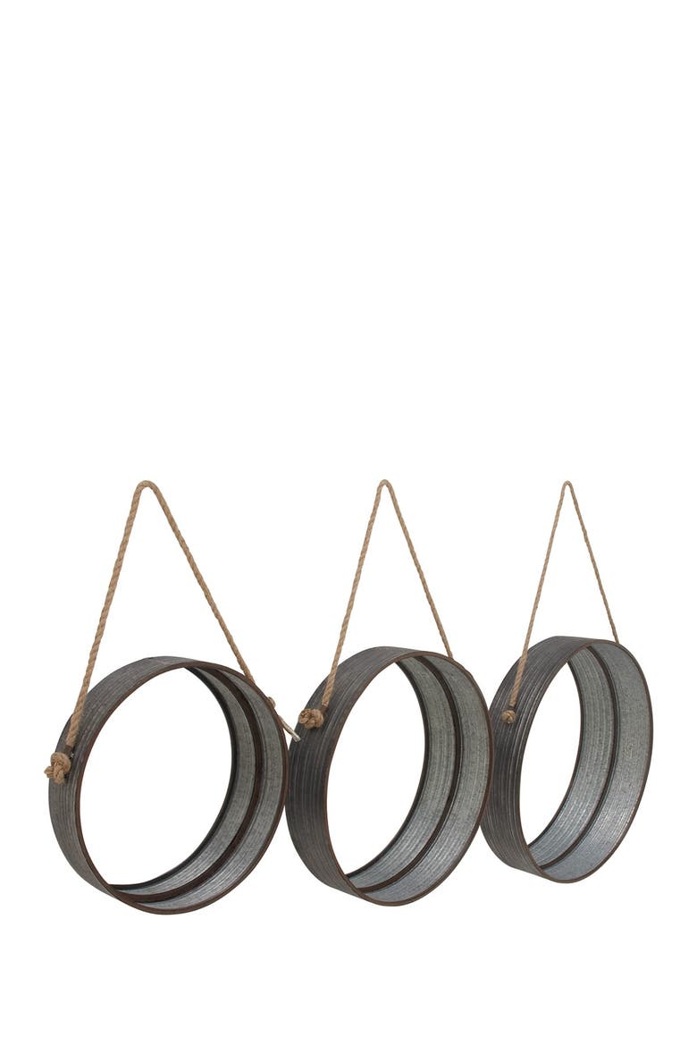 Gray Aluminum Wall Mirror with Hanging Rope - Set of 3, Alternate, color, GREY