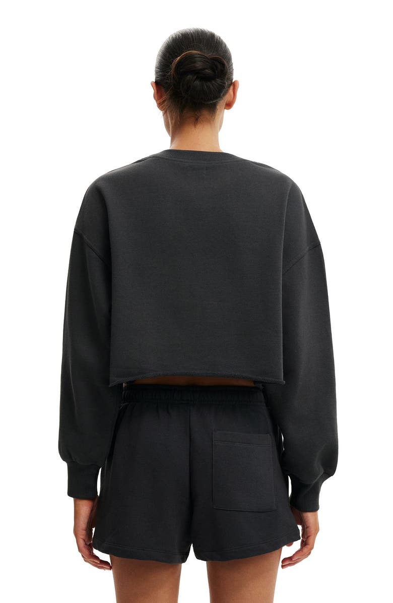 Cotton On Women's Cropped Fleece Sweatshirt, Alternate, color, Asphalt Black