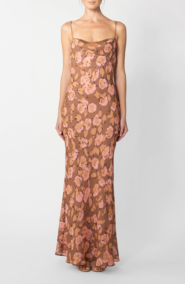 SAU LEE Gabi Floral Print Dress, Main, color, Mocha Multi