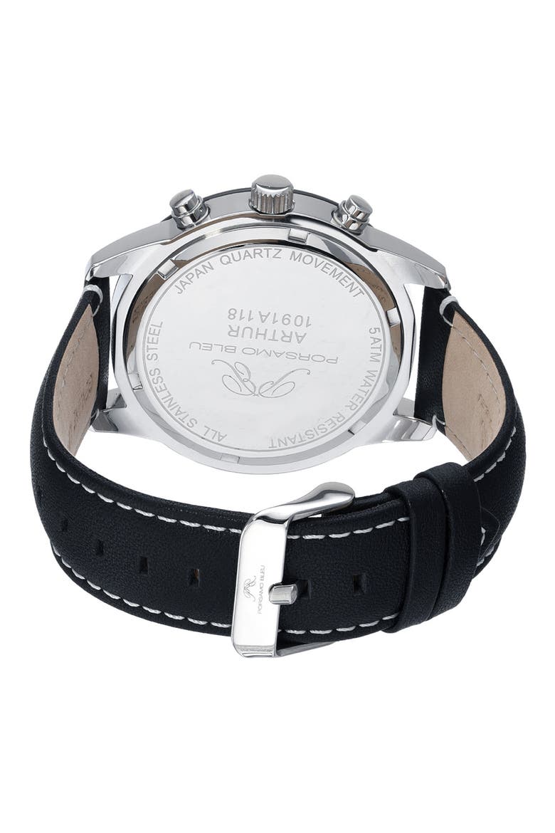 Men's Arthur Chronograph Leather Strap Watch, 44mm, Alternate, color, BLACK