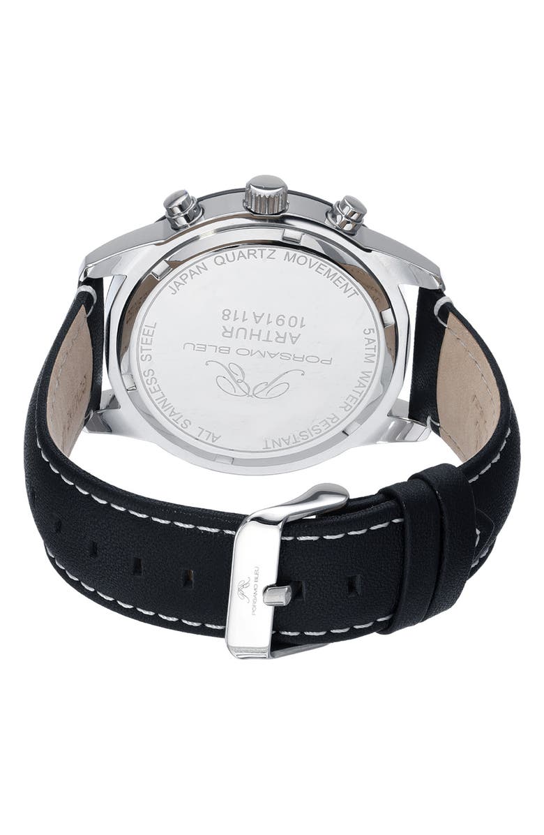 PORSAMO BLEU Men's Arthur Chronograph Leather Strap Watch, 44mm, Alternate, color, Black