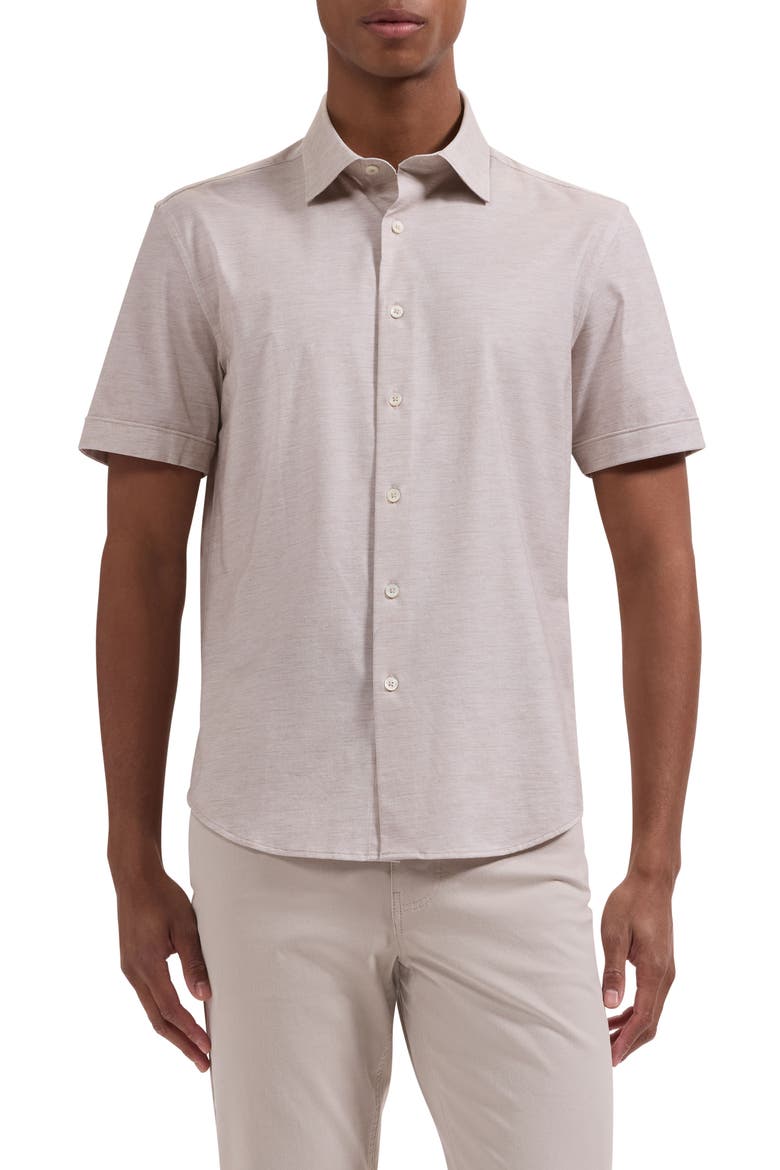 Miles OoohCotton® Space Dye Short Sleeve Button-Up Shirt, Main, color, SAND