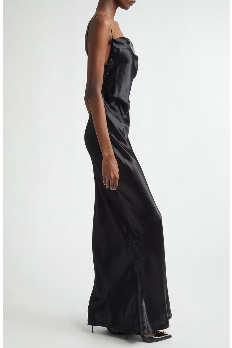 Chain Strap Satin Gown, Alternate, color, 0PA BLACK