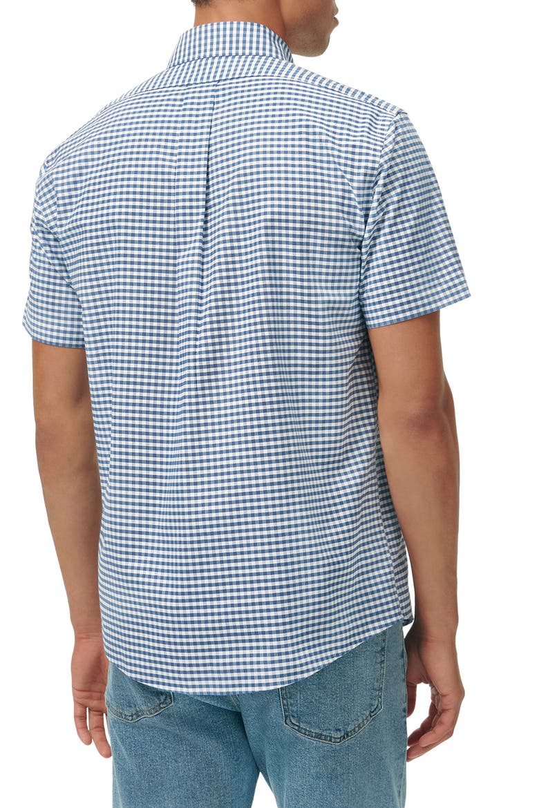 Gingham Short Sleeve Stretch Cotton Button-Down Shirt, Alternate, color, TRUE NAVY GINGHAM