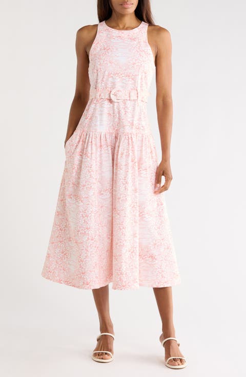 Zoey Sleeveless Belted Stretch Cotton Toile Dress