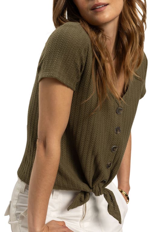 Sanctuary By My Side Tie Hem Pointelle Top In Burnt Olive