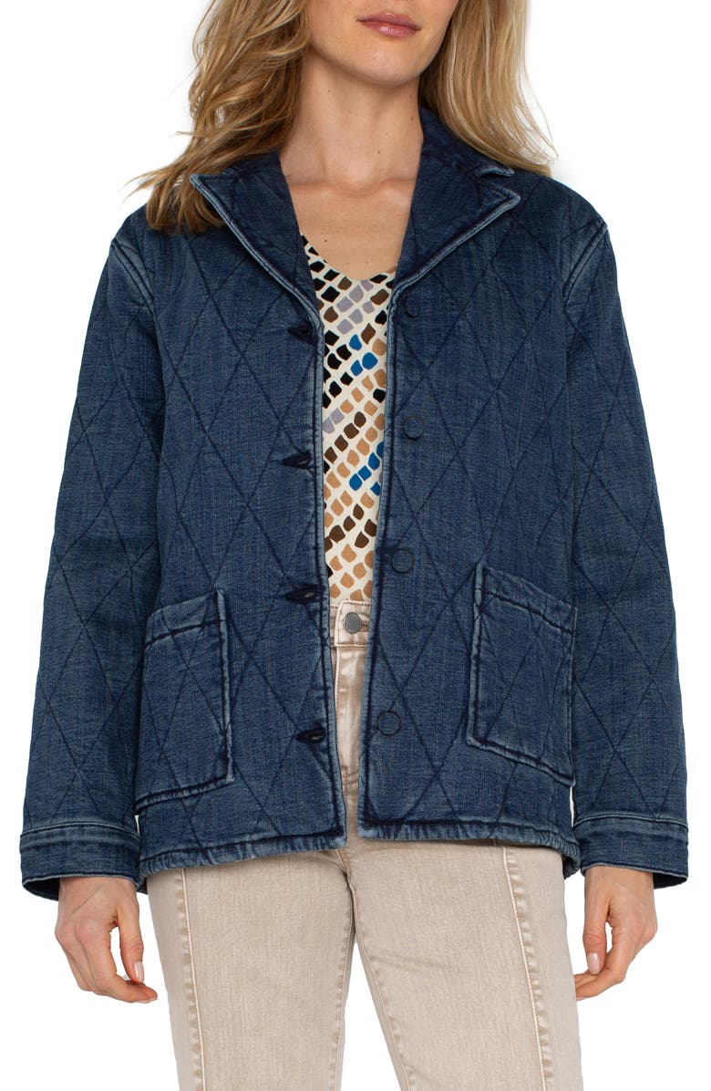 Liverpool Los Angeles Notched Collar Quilted Denim Jacket, Main, color, 
