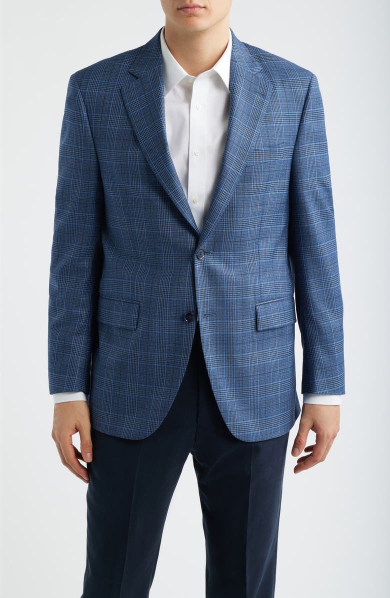 Peter Millar Flynn Classic Fit Blue Plaid Wool Sport Coat, Main, color, Blue