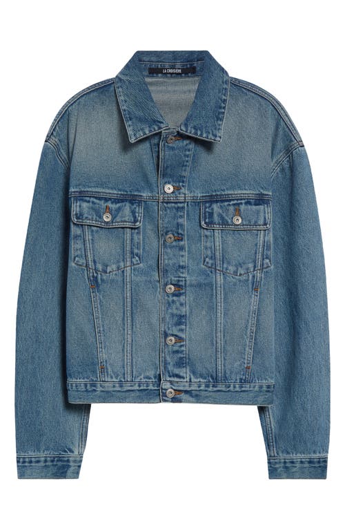 Jacquemus Vintage Light Wash Cropped Denim Jacket In Blue/tabac
