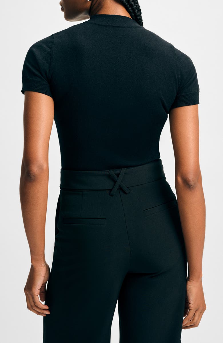 Isaac Mizrahi New York Mock Neck Short Sleeve Sweater, Alternate, color, Black