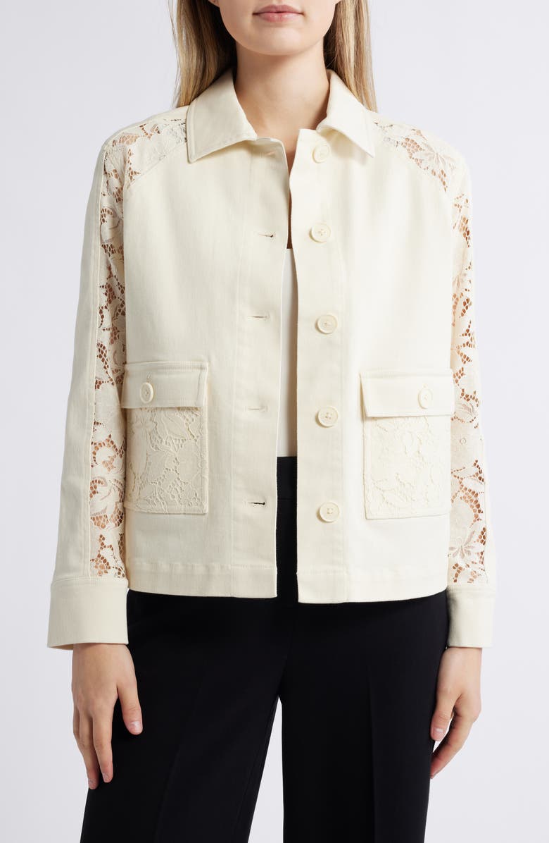 Anne Klein Lace Detail Stretch Cotton Jacket, Main, color,