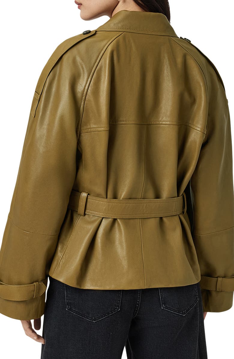 AllSaints Reed Leather Trench Jacket, Alternate, color, Fango Green
