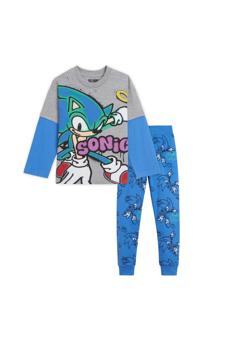 Sonic the Hedgehog Hang Down T-Shirt & Pants Set, Main, color, Gray / Blue