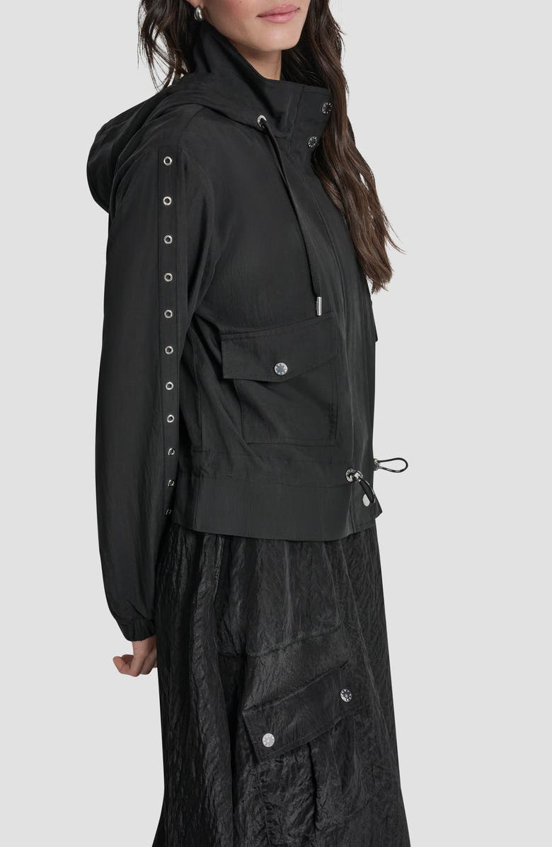 DKNY Studded Hooded Anorak, Alternate, color, Black
