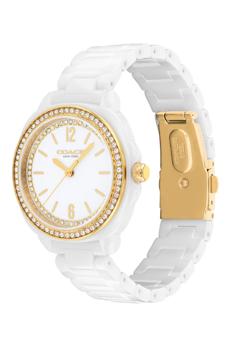 Kitt Crystal Ceramic Bracelet Watch, 34mm, Alternate, color, WHITE