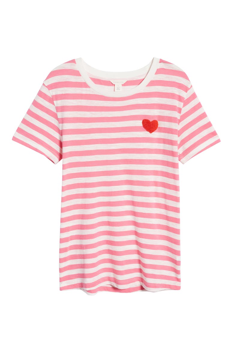 Stripe Embroidered Heart Cotton T-Shirt, Alternate, color, PINK AZALEA-IVORY STRIPE HEART