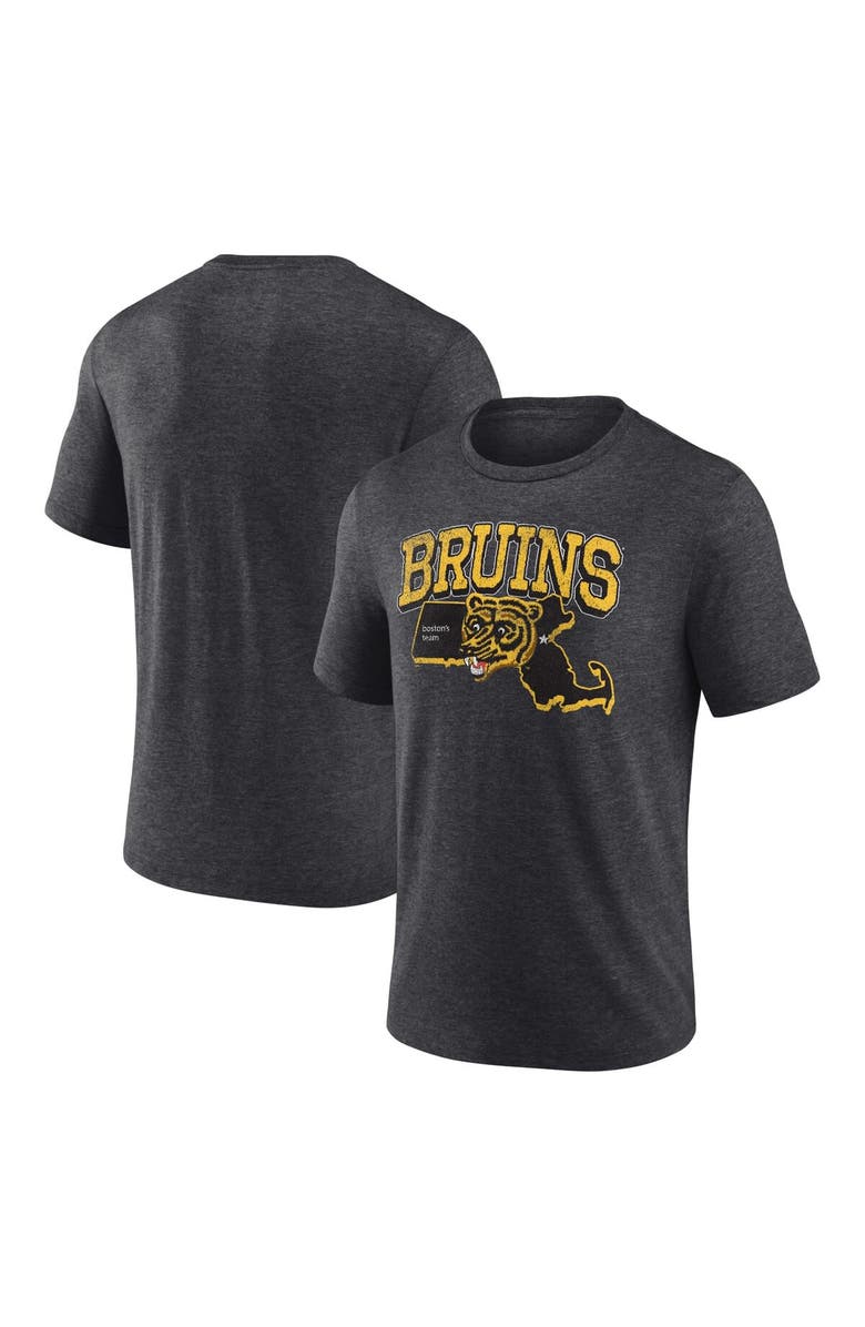 FANATICS Men's Fanatics Branded  Heather Charcoal Boston Bruins Centennial Team Tri-Blend T-Shirt, Main, color, 