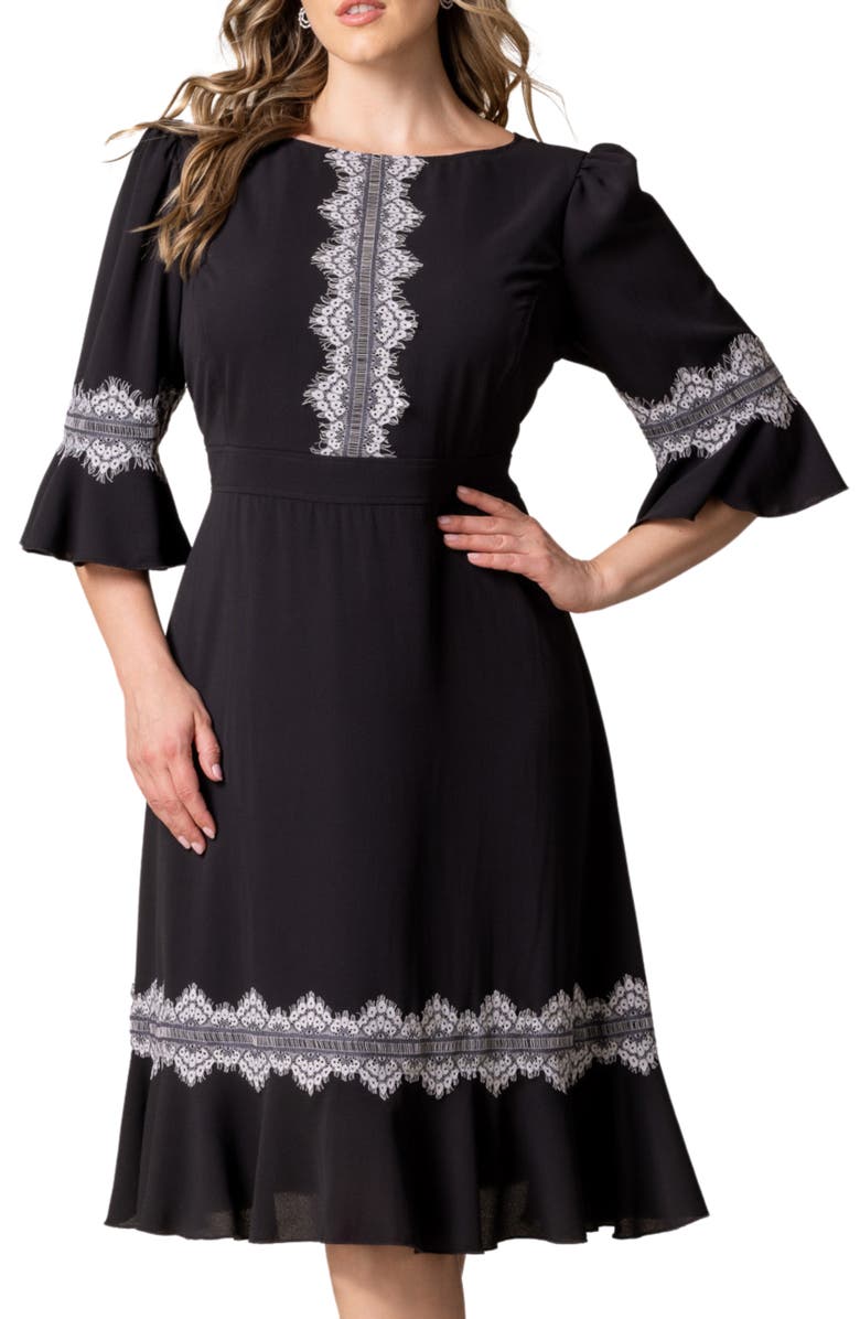Kiyonna Villa Lace Trim Cocktail Dress, Alternate, color, Black Noir