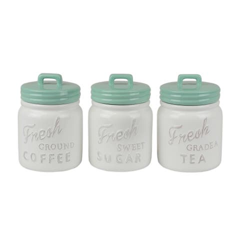 Ceramic Jar Canister Set/3, Sugar, Coffee & Tea