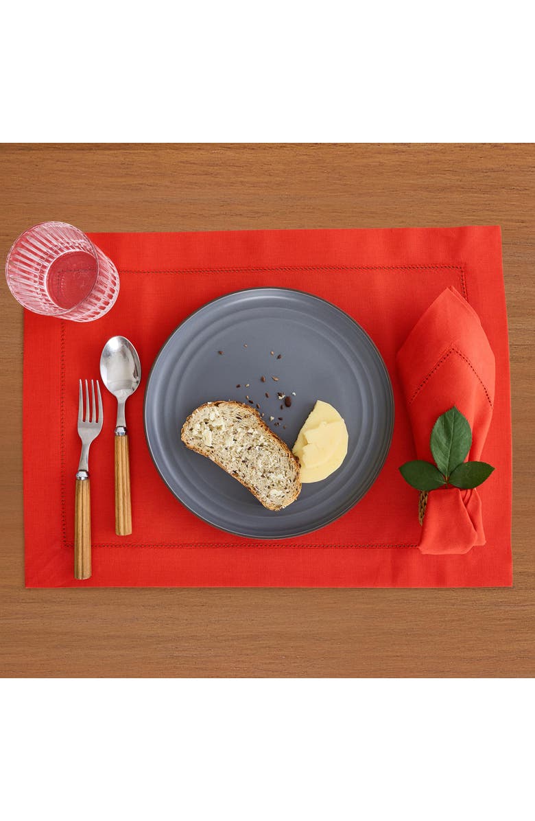 Solino Home Linen Dinner Napkins - Cotton Linen Hemstitch, 20" x 20" Inch, Alternate, color, Poppy Red