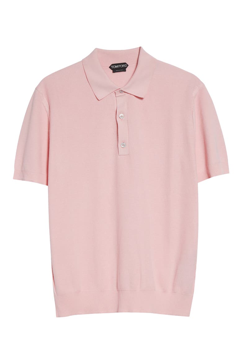 Silk & Cotton Piqué Polo, Alternate, color, ROSEBLOOM