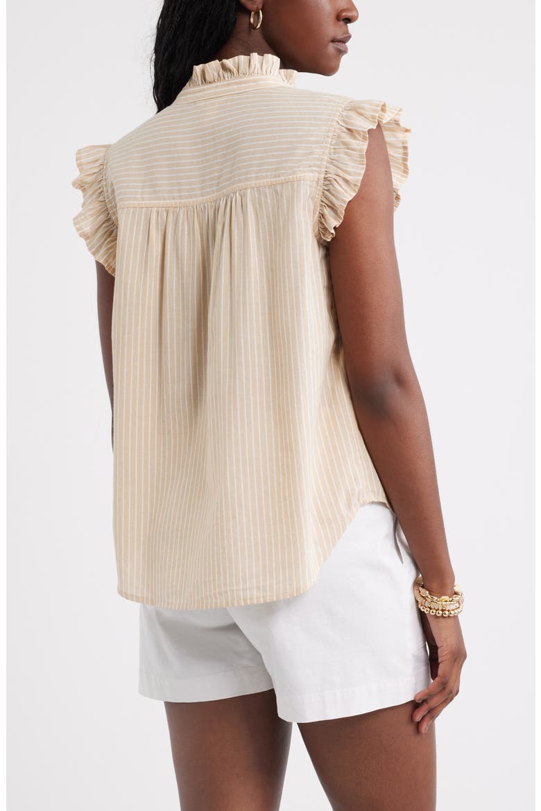 Ruffle Sleeve Cotton Blend Top, Alternate, color, TAN-WHITE PENNY STRIPE