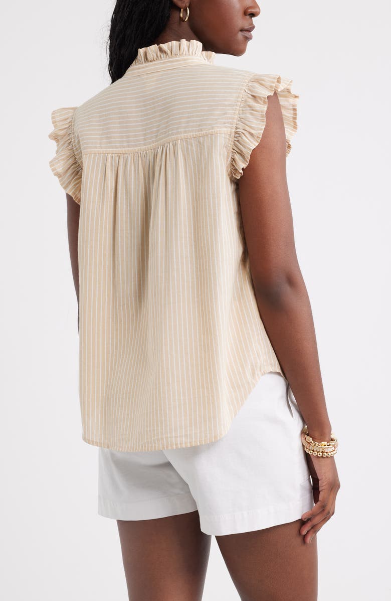 Caslon<sup>®</sup> Ruffle Sleeve Cotton Blend Top, Alternate, color, Tan-White Penny Stripe