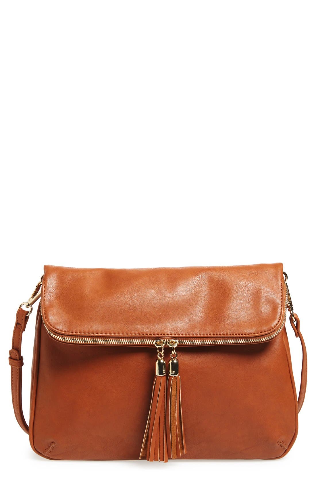 Foldover Crossbody Bag, Main, color, BROWN COGNAC