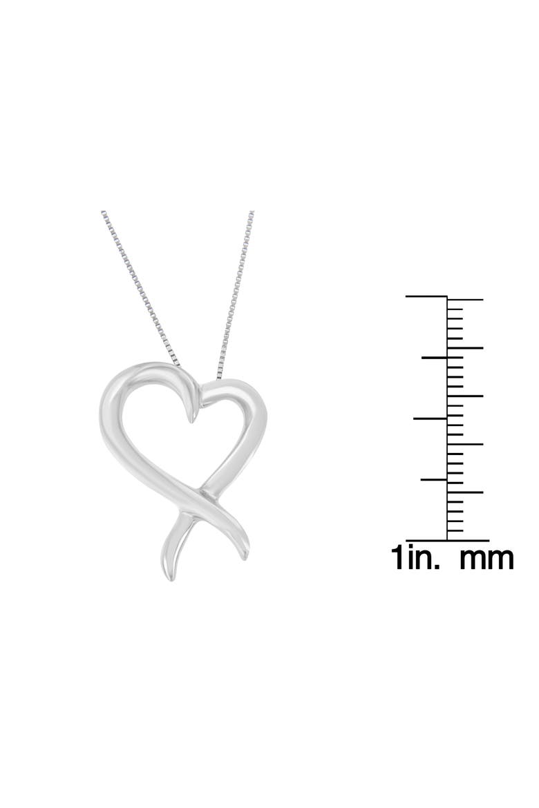 .925 Sterling Silver Open Heart-Shaped Awareness Ribbon Pendant Necklace, Alternate, color, White