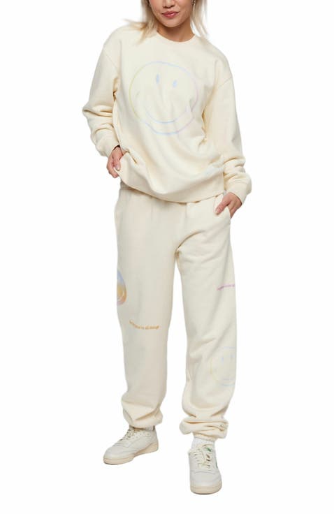 | Smiley Radiate Happiness Sweatpants , Ivory , Large , 4