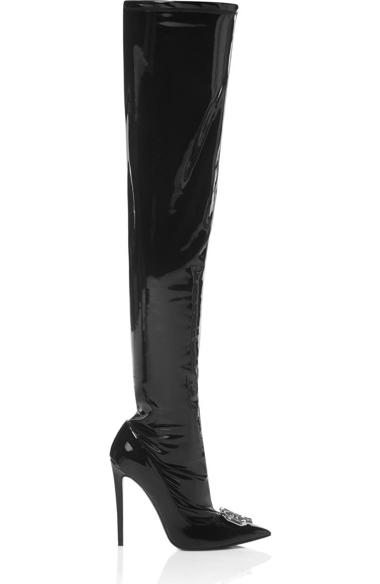 PHILIPP PLEIN Latex High Plein Heels Overknees Boots Gothic Plein Women, Alternate, color, Black