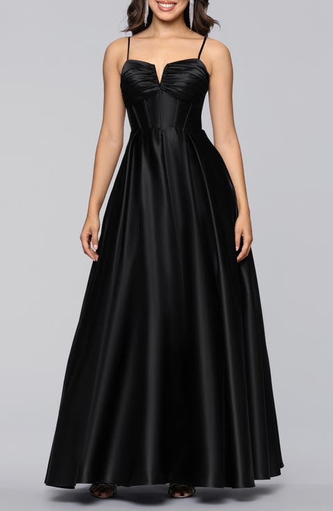 Notch Neck Satin Ballgown