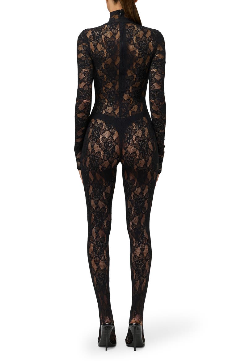 Lace Turtleneck Jumpsuit, Alternate, color, BLACK