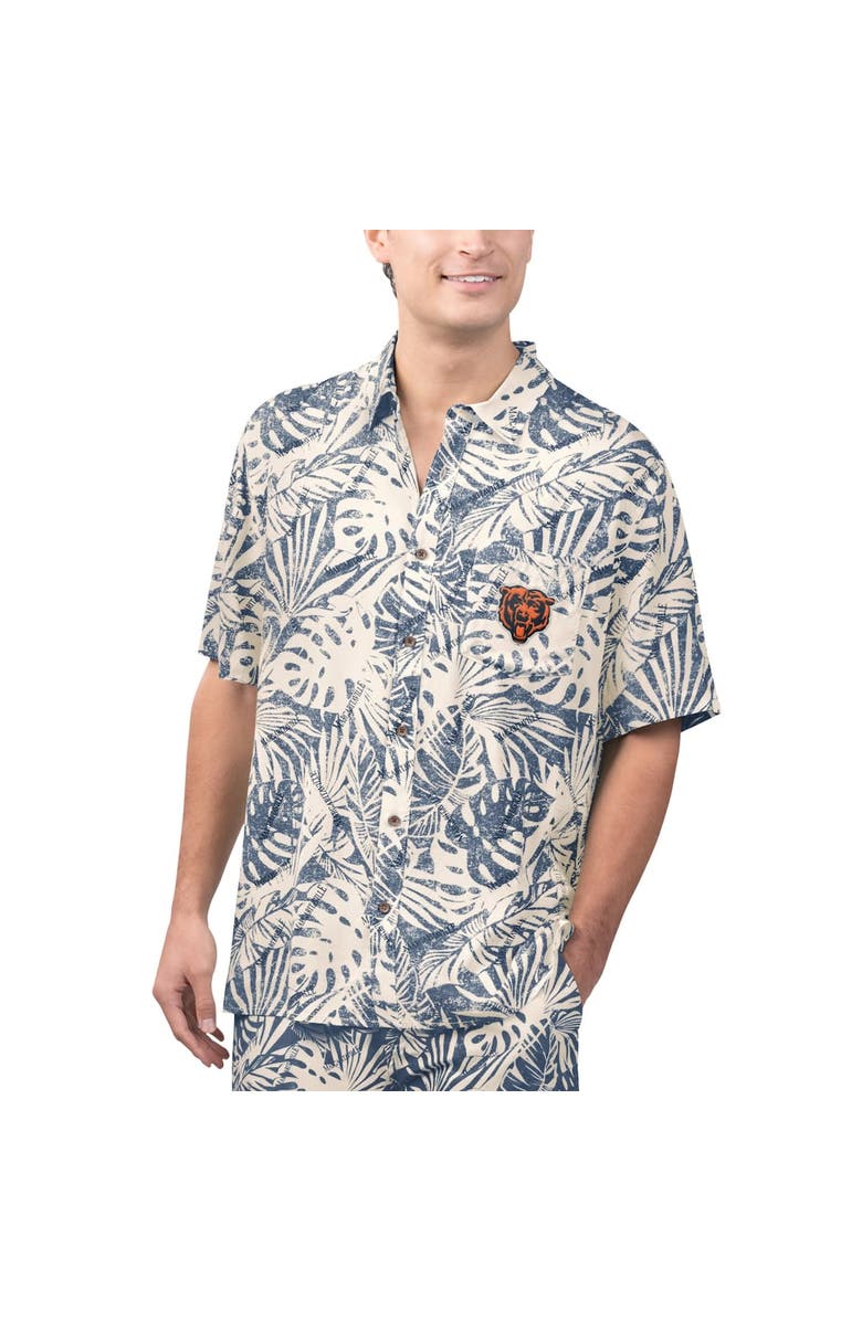Margaritaville Men's Margaritaville Tan Chicago Bears Sand Washed Monstera Print Party Button-Up Shirt, Alternate, color, Cream