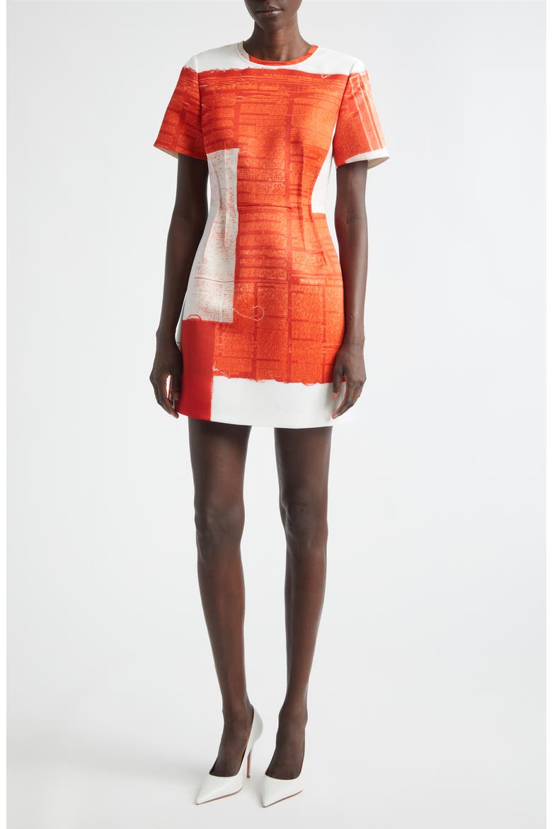 Collage Print Matte Duchesse Satin Minidress, Main, color, RED MULTI