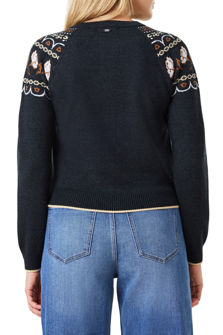 Border Detail Crewneck Cardigan, Alternate, color, CHARCOAL GREY/ SUGAR SWIZZLE