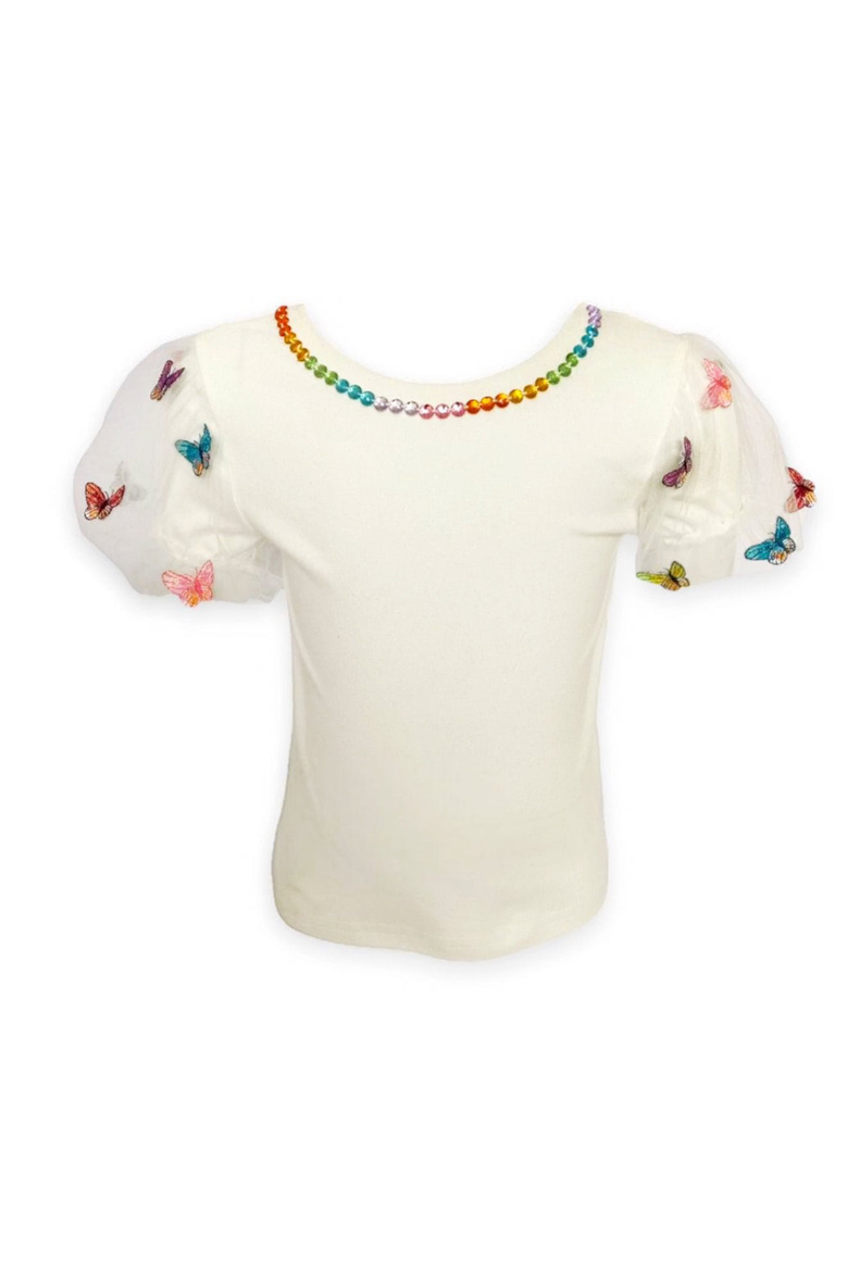 3-D Rainbow Butterflies Puff T-shirt, Main, color, White