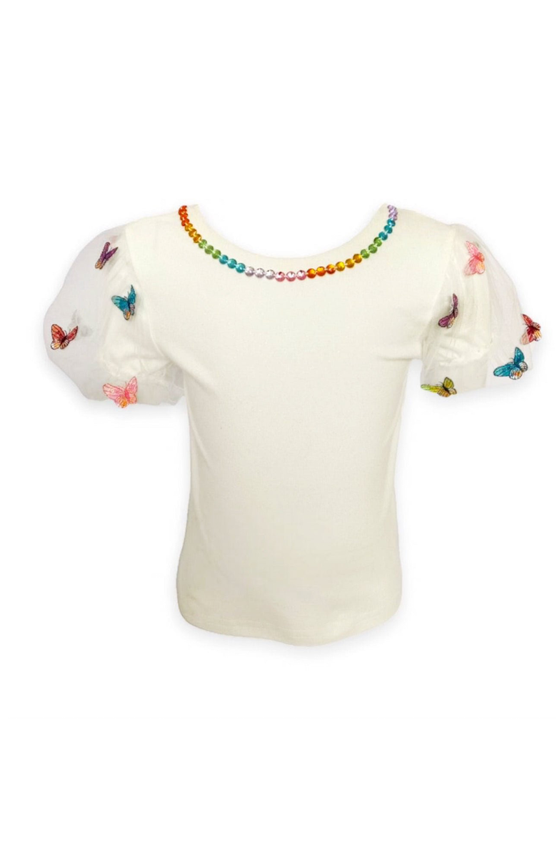 Lola + The Boys 3-D Rainbow Butterflies Puff T-shirt, Main, color, White