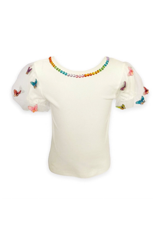 Lola + The Boys 3-D Rainbow Butterflies Puff T-shirt in White  product