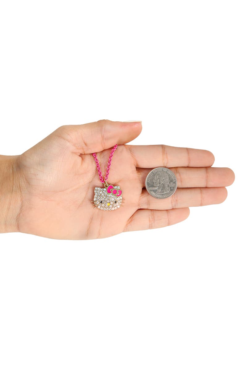 Hello Kitty Pave Pendant Necklace with Neon Red Chain, 16"+ 3", Alternate, color, Gold, Neon Pink