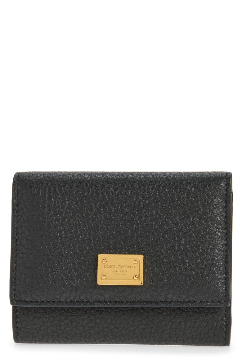 Leather Trifold Wallet, Main, color, 80999 NERO