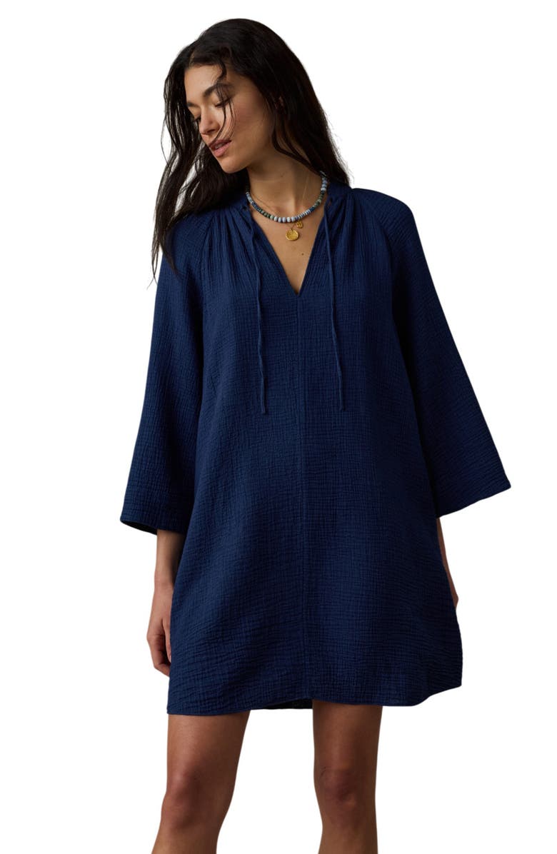 Faherty Dune Long Sleeve Organic Cotton Gauze Minidress, Alternate, color, Dark Indigo Wash