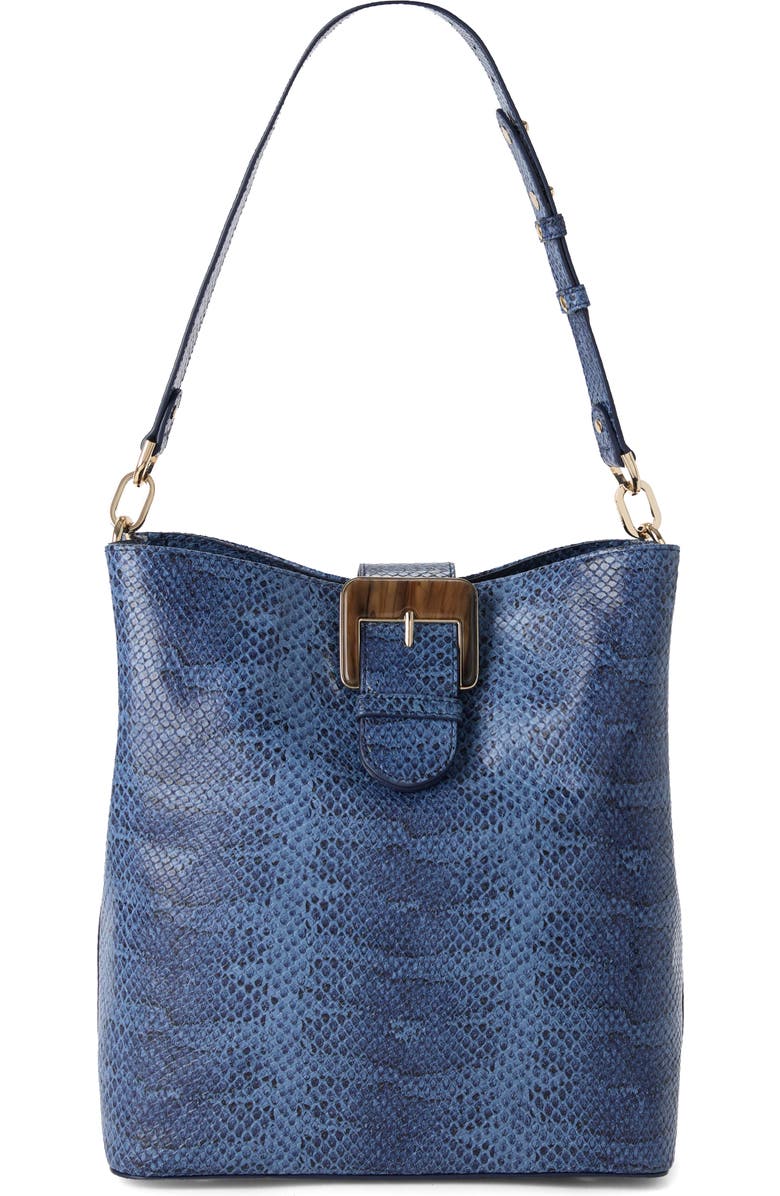 Brahmin Celina Croc Embossed Leather Bucket Bag, Alternate, color, Navy