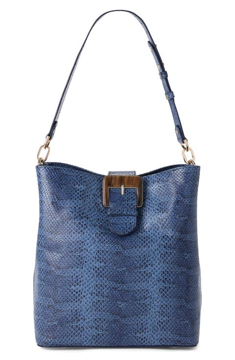 Celina Croc Embossed Leather Bucket Bag