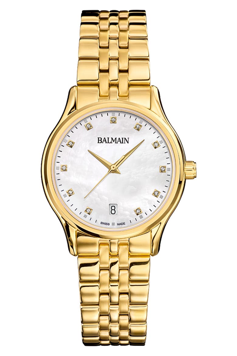 Beleganza Mother-of-Pearl & Diamond Bracelet Watch, 32mm, Main, color, YELLOW GOLD
