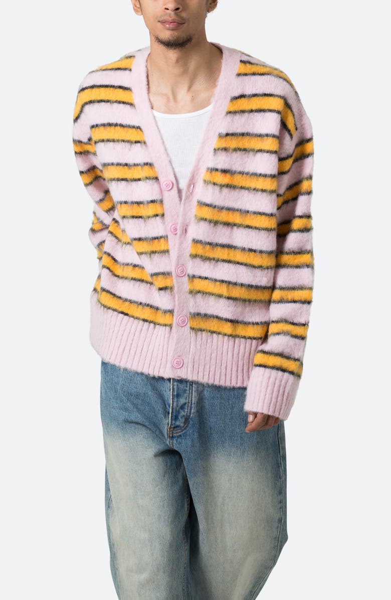 mnml Striped Faux Mohair Cardigan, Alternate, color, Pink