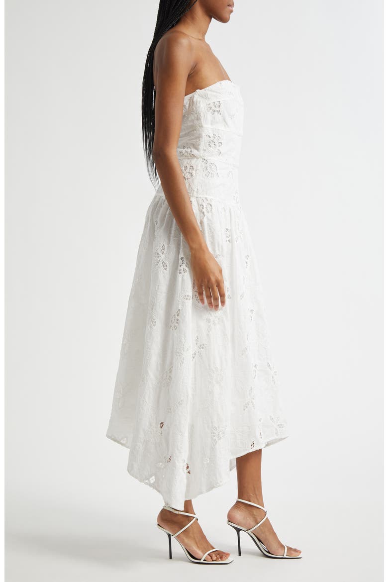 Blanca Embroidered Strapless Cotton Dress, Alternate, color, WHITE FLOWER