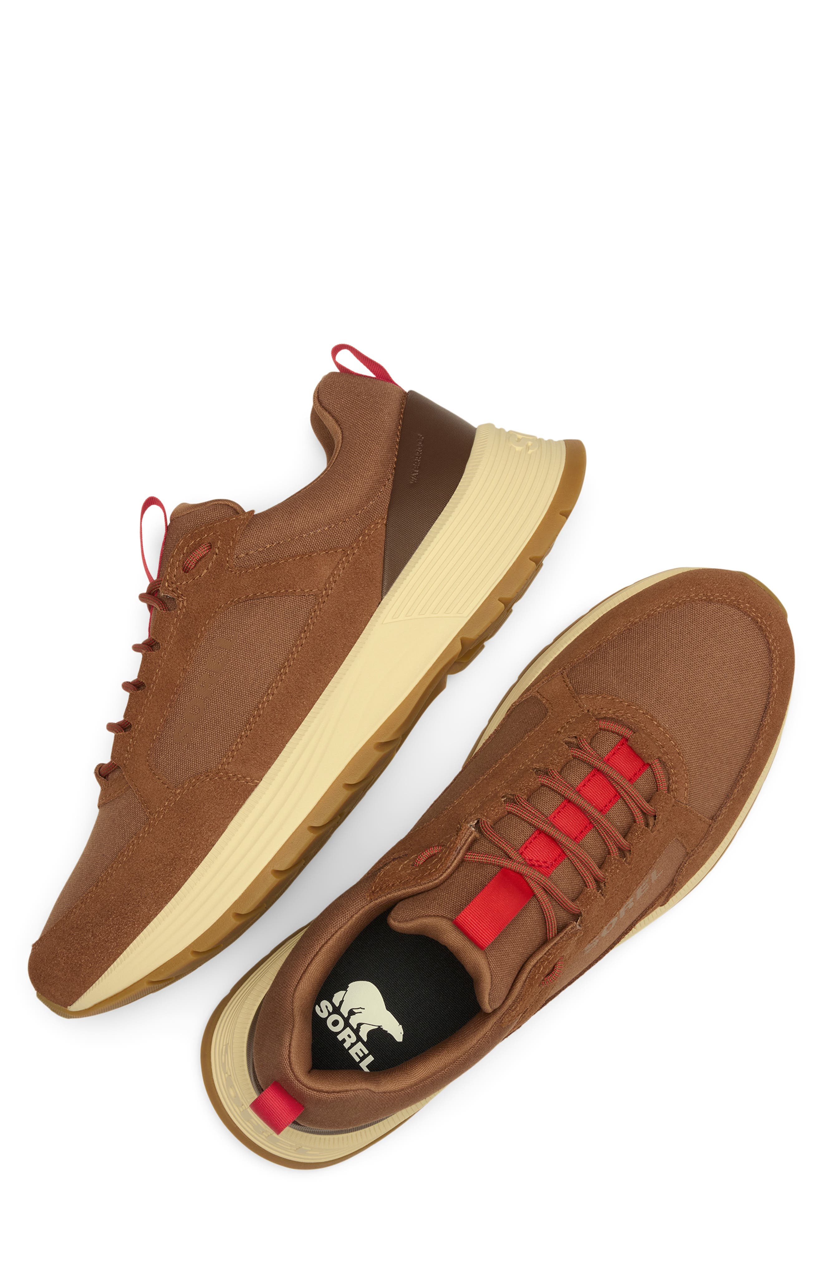 Outing SE Waterproof Sneaker, Alternate, color, VELVET TAN/ BRIGHT RED